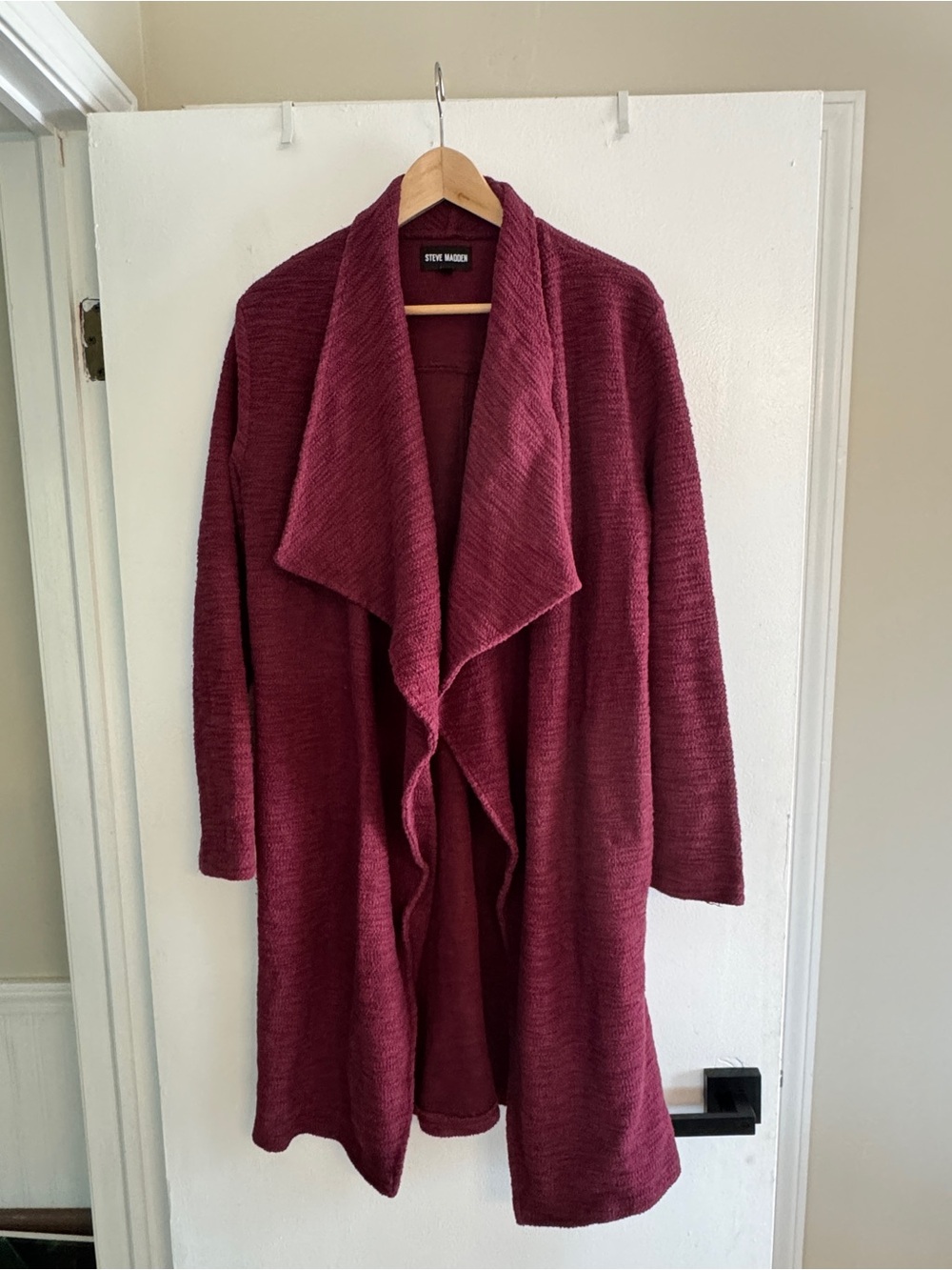 Steve Madden Draped Open-Front Maroon Cardigan Jacket